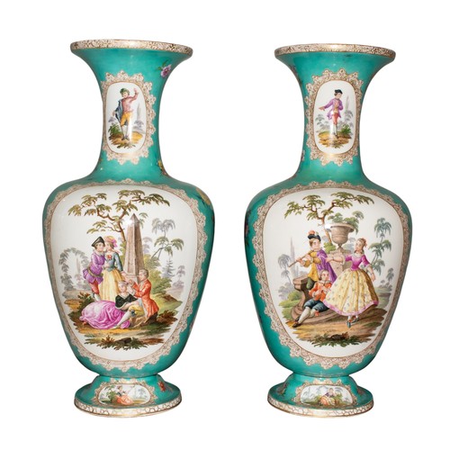 696 - A pair of Dresden porcelain turquoise-ground bottle-vases circa 1879-1883Helena Wolfsohn spurious un... 