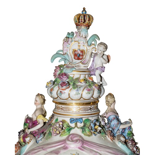 695 - A Potschappel (Carl Thieme) porcelain large armorial vase, cover, and standCirca 1900Underglaze blue... 