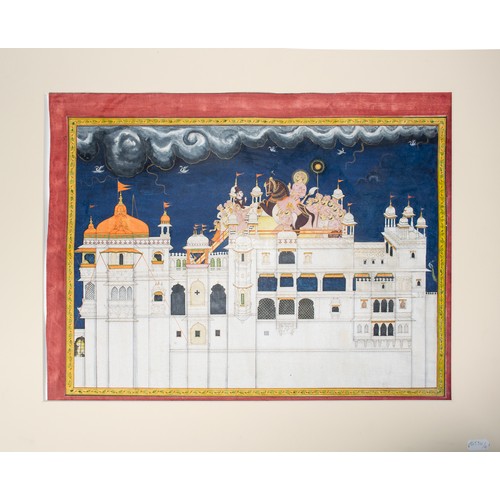 383 - Rajasthan, Jodpur Schoolc.1900Maharao Ram Singh II of Kota riding his horse on Palace roofGouache on... 