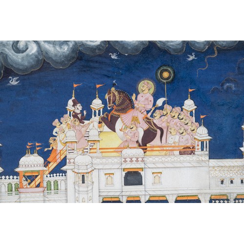 383 - Rajasthan, Jodpur Schoolc.1900Maharao Ram Singh II of Kota riding his horse on Palace roofGouache on... 