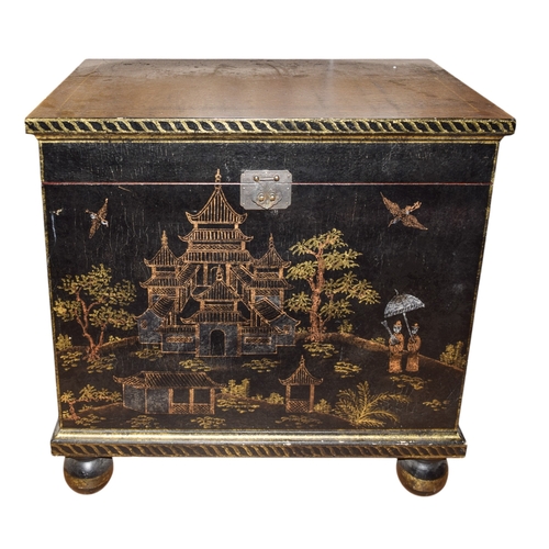 103 - ContinentalChinese styleA lacquer chest, decorated with figures in a rural gardenTo be sold without ... 