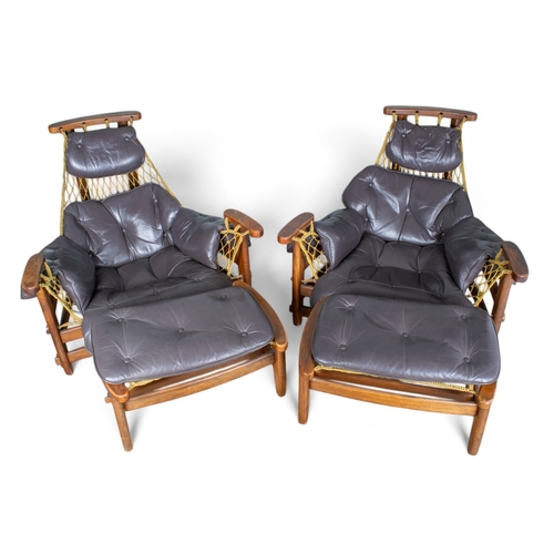 105 - Jean Gillon, Brazilianc.1960sA pair of jangada MCM Brazilian rosewood leather lounge chairs and otto... 