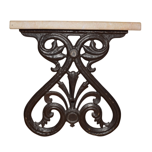 129 - Garden furniture, a reconstituted stone and iron tableDimensions:30 in. (H) x 29.5 in. (W) x 84.75 i... 