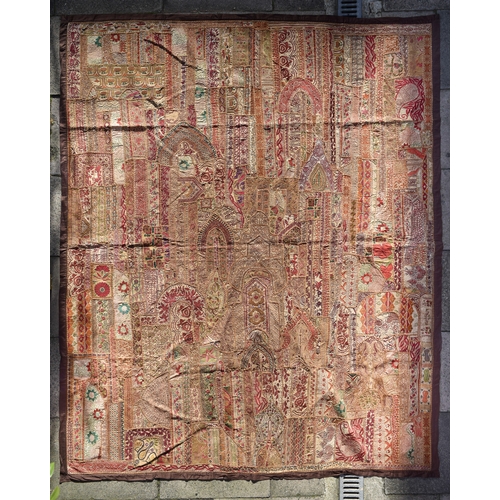 153 - IndianA patchwork wall hanging, with mirror pieces detailing and gilt threadDimensions:102 in. (L) x... 