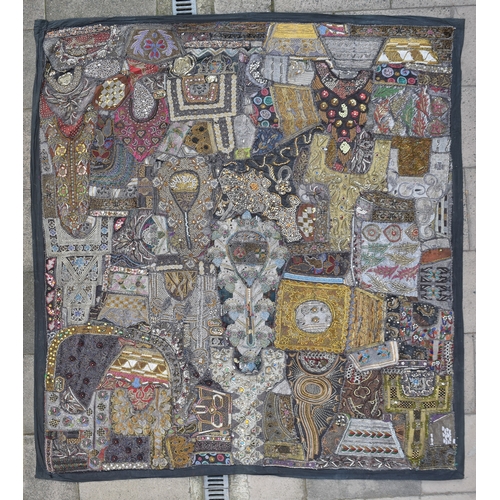 154 - A metal thread and beaded patchwork wall hangingDimensions:102 in. (L) x 88 in. (W)... 