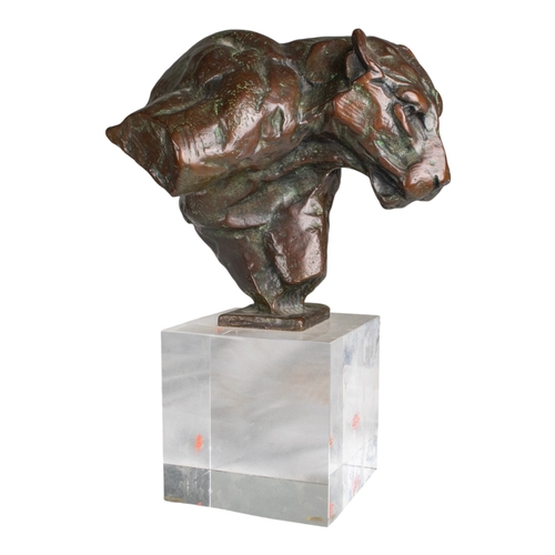 158 - Dylan Lewis (South African, b. 1964)Bronze maquette of a crouching big catOn a plexiglass baseSigned... 