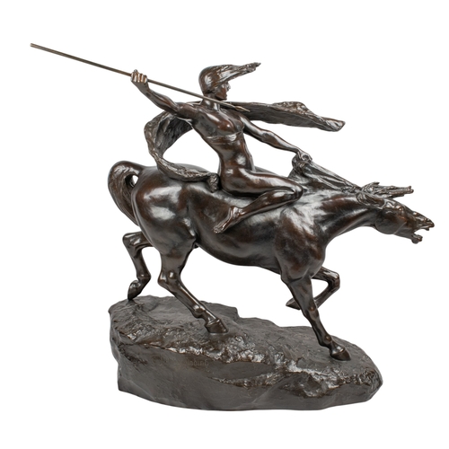 166 - Stephan Abel Sinding (Norwegian, 1846-1922)Walkure (Brunhilda on Horseback)Bronze with a rich dark b... 