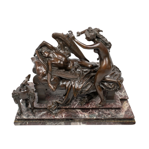 169 - Albert-Ernest Carrier-Belleuse (French, 1824-1887)Cupid and Sleeping Psychec. 1870sBronze on a marbl... 