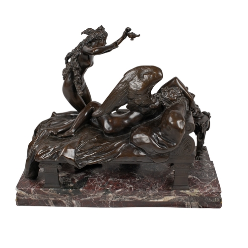 169 - Albert-Ernest Carrier-Belleuse (French, 1824-1887)Cupid and Sleeping Psychec. 1870sBronze on a marbl... 