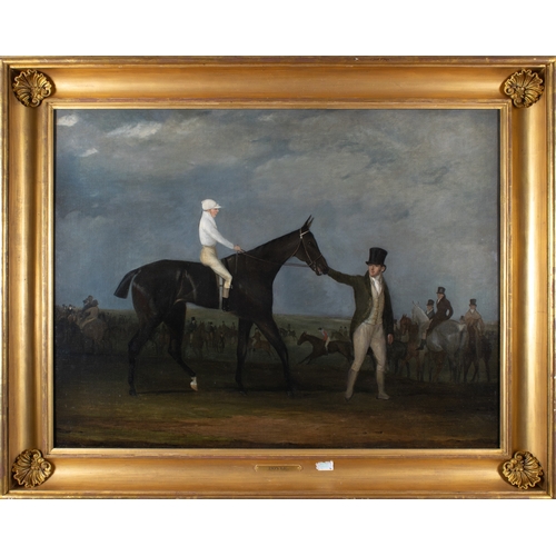 201 - John Doyle (Irish, 1797-1868)A racehorse with groom on the CurraghOil on canvasWith a J.L.W. Bird Sp... 