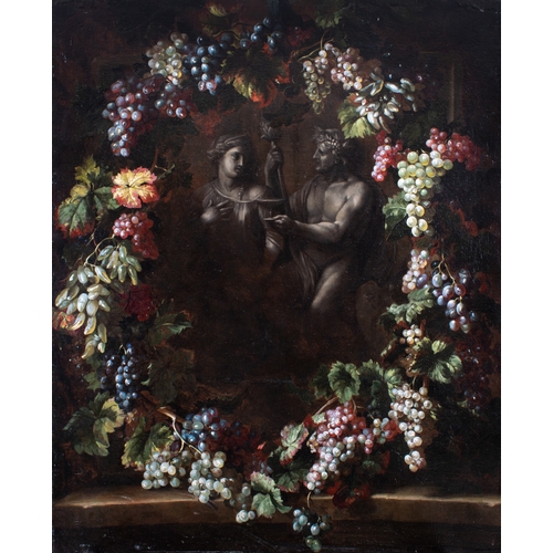 212 - Circle of Joris van Son (Antwerp 1623-1667)A wreath of grapes surrounding a statue of Bacchus h... 