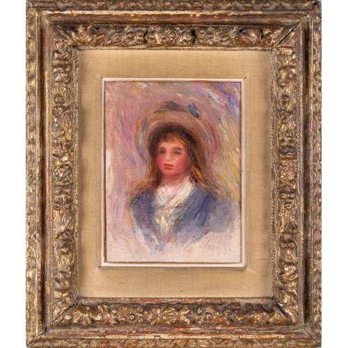 275 - Attributed to Pierre-Auguste Renoir (French, 1841-1919) Study of a girl in a hatOil on canvas laid o... 