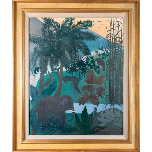 313 - Alexandrine Kelder (1903-1980)Paysage ExotiqueSigned lower left, 'Alexandrine 1968'Oil on canvasTitl... 