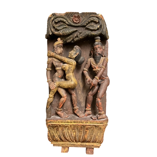 394 - IndianMid-19th CenturyAn erotic carving relating to the Khajuraho Templescarved hard wood with origi... 