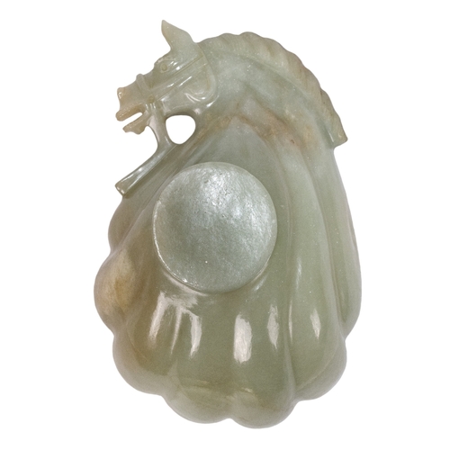 403 - A jade wine cup, with a modelled a horse headDimensions:3.5 in. (H) x 9.5 in. (W) x 6.5 in. (D)... 