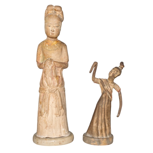 407 - ChineseTwo ancient terracotta figuresProperty of a gentlemanDimensions:One: 2.5 in. (H)The other: 8 ... 