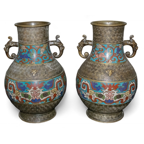 409 - Chinese19th centuryA pair of cloisonné vases, inscribed from H.M. the Queen to Dr. Weir, Dece... 