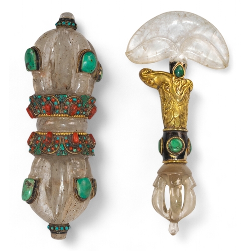 410 - Tibetan, 19th CenturyTwo quartz and semi-precious stone gilt silver Vajra/Dojra sceptresDimensions:9... 