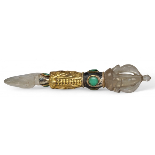 410 - Tibetan, 19th CenturyTwo quartz and semi-precious stone gilt silver Vajra/Dojra sceptresDimensions:9... 