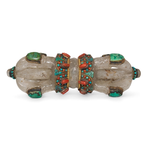 410 - Tibetan, 19th CenturyTwo quartz and semi-precious stone gilt silver Vajra/Dojra sceptresDimensions:9... 