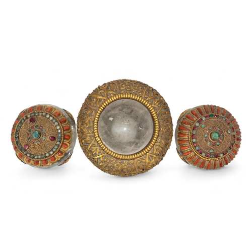 413 - Tibetan, 19th Century[a] Two rock crystal and gilt silver urns [b] A larger bowlWith gilt silver, an... 