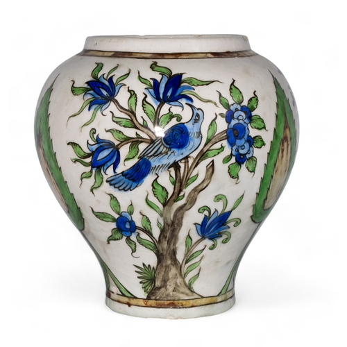 442 - Persian, Qajarc.1850A large vase, with painted image of birds and flowersDimensions:9.5 in. (H) x 9 ... 