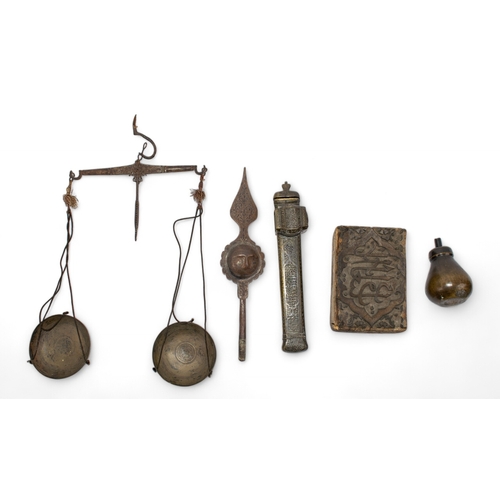 443 - Islamic, Middle Eastern19th centuryA collection of five interesting objects, to include: a set of sc... 