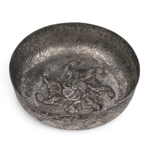 465 - Ottomanc.1800A tinned copper bath bowl, with central repoussé wheel of life to interior base&... 