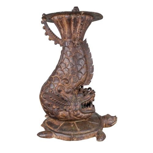 478 - South East Asian 19th centuryRain drum, in the form of a stylised fish on a turtleBronzeDimensions:2... 