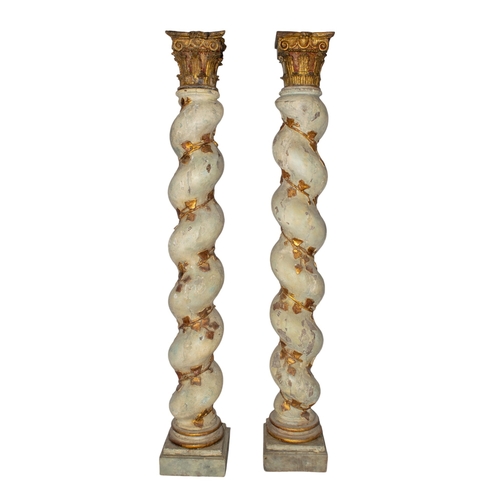 503 - Continental18th centuryA fine pair of twisted columns, with original gilt and polychromeDimensions:4... 