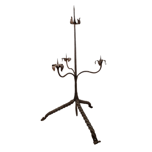 504 - English18th century (?)A wrought iron floor standing four candle candelabraDimensions:54 in. (H) x 2... 