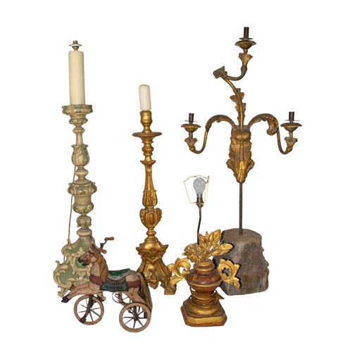 508 - Continental19th century and laterA mixed lot of lamps and torcheres, to include two lamps (one a rew... 