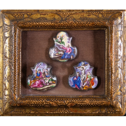 514 - Antique, LimogesThree enamel plaques depicting religious scenesFramedProperty of a gentleman Di... 