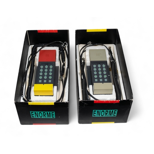 523 - Enorme CorporationTwo handsets, designed By Ettore Sottsass 1986Black and GreyPlastic, rubber a... 