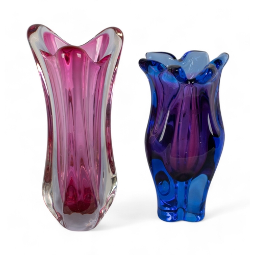 527 - Murano StyleTwo coloured glass vasesDimensions:[a] 12 in. (H)[b] 11 in. (H)... 