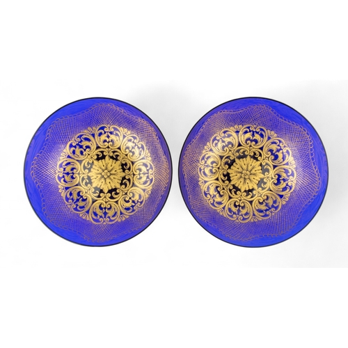 532 - Murano20th centuryA fine pair of cobalt blue and gilded bowlsMurano label underneath, 'Murano / Cene... 