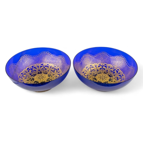 532 - Murano20th centuryA fine pair of cobalt blue and gilded bowlsMurano label underneath, 'Murano / Cene... 