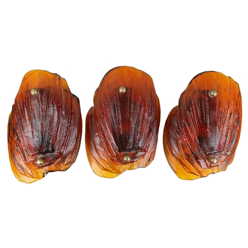 551 - Swedish1960sThree orange art glass wall sconcesDimensions:9 in. (H)... 