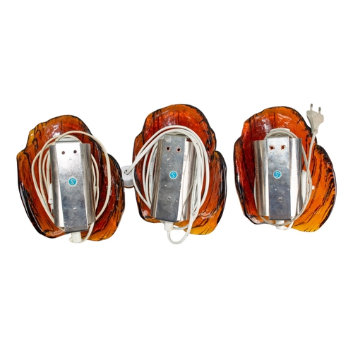 551 - Swedish1960sThree orange art glass wall sconcesDimensions:9 in. (H)... 