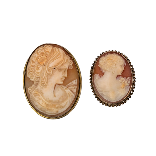 56 - BritishCirca 1950Two shell cameo broochesThe smaller mounted in 9 carat yellow gold, the larger in s... 