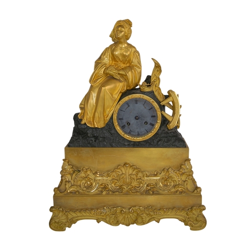 565 - ContinentalCirca 1850A bronze and ormolu mantel clock with St. Catherine of Alexandria martyred with... 