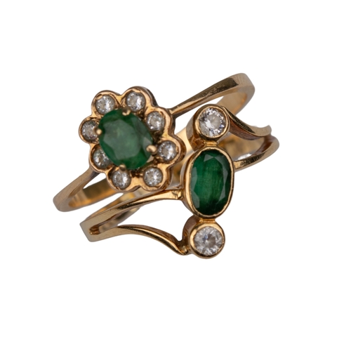 58 - BritishCirca 1980sTwo emerald, diamond and gold rings[a] An emerald and diamond cluster ring[b] An e... 