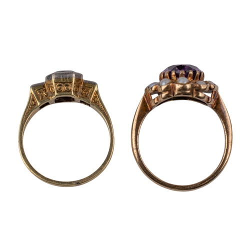 6 - ContinentalCirca 1920Two amethyst rings[a] An amethyst and diamond three stone ring[b] An amethyst a... 