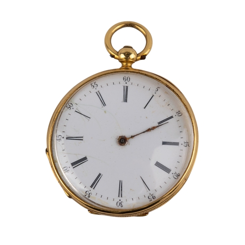 60 - ContinentalCirca 1870An 18 carat yellow gold pocket watchWith white enamel dial and engine turned ca... 