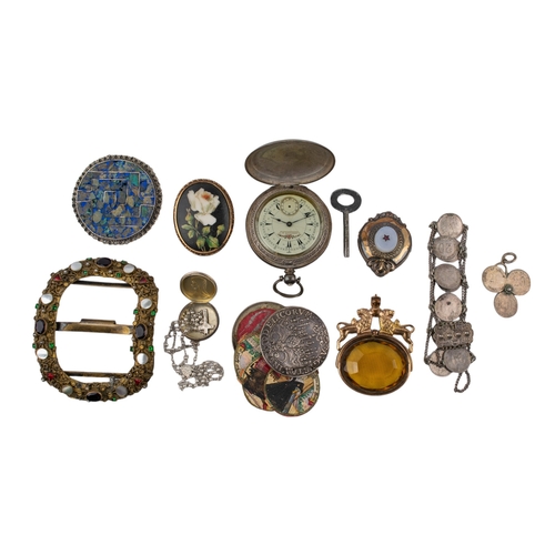 64 - ContinentalAntiqueA mixed lot of silver and gem set jewellery and objetsTo include a gem set swivel ... 