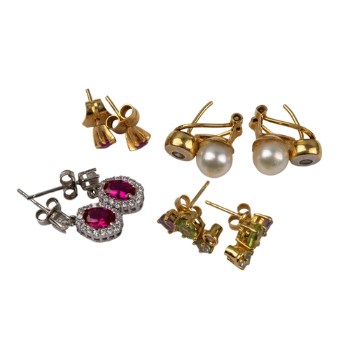 69 - ContinentalCirca 1970s/80sFour pairs of earringsIncluding a pair of cultured pearl and diamond ear s... 