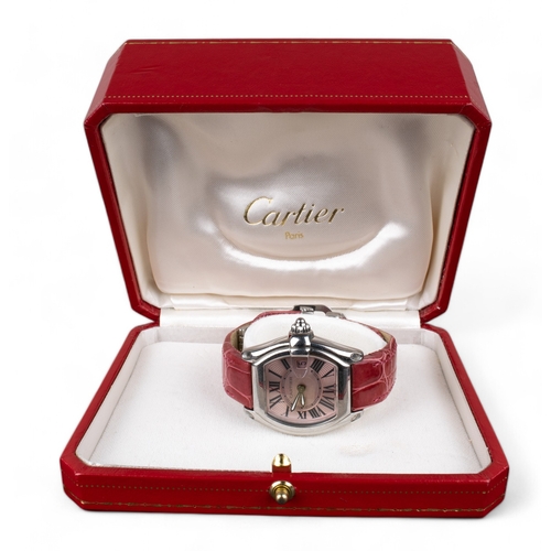 74 - Cartierc. 2000A ladies stainless steel Roadster wristwatch with leather deployment bracelet. With fi... 