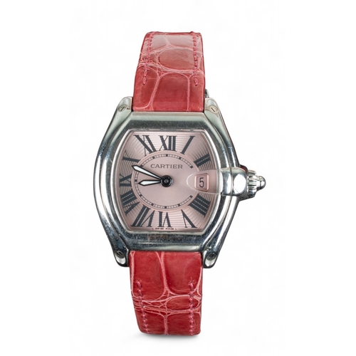 74 - Cartierc. 2000A ladies stainless steel Roadster wristwatch with leather deployment bracelet. With fi... 