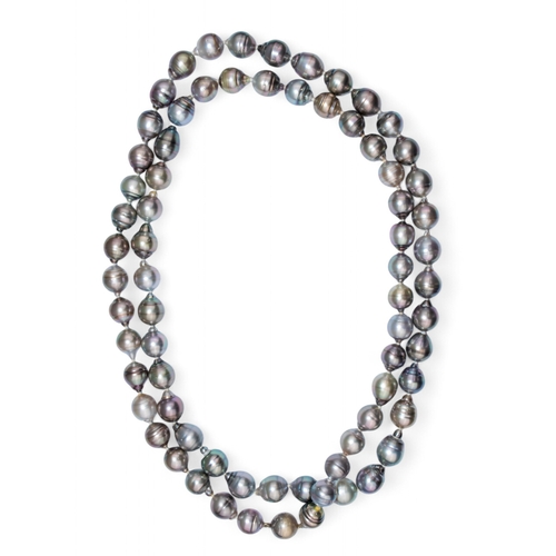 83 - ContinentalContemporaryA Tahitian Baroque grey pearl long necklaceComprising 71 uniform sized cultur... 