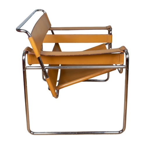 91 - Marcel BreuerA Wassily club chair Bent tubular steel and beige leatherThis iconic model was mad... 